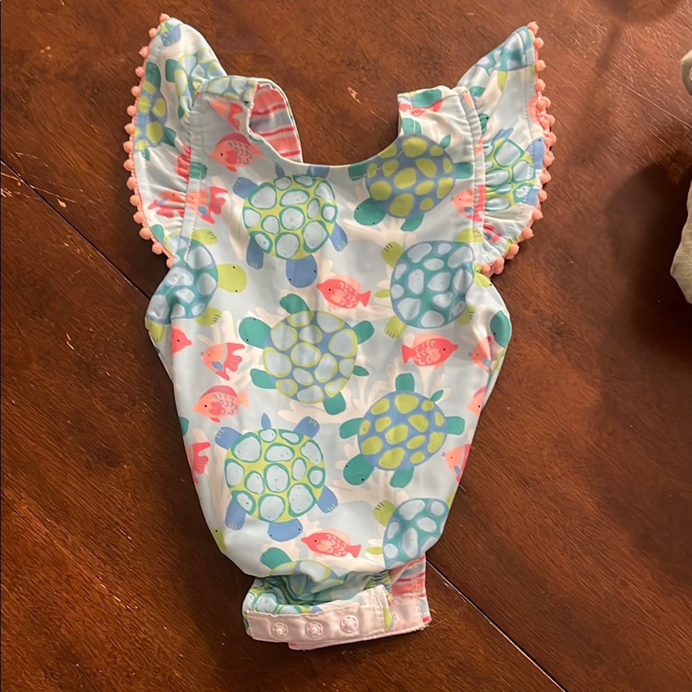 Colorful Baby Swimsuit with Turtle and Fish Print